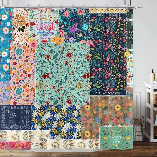Vista 23 de Cortina de ducha de mariposa floral negra y dorada, cortina de ducha bohemia con diseño botánico de flores oscuras para baño con gancho, juego