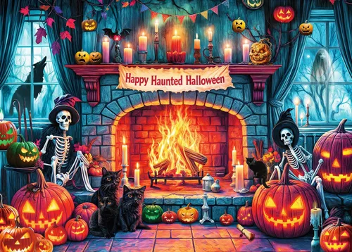 Vista 8 de Rompecabezas de Halloween para adultos de 1000 piezas, castillo de calabaza de otoño, rompecabezas de casa encantada de terror, rompecabezas