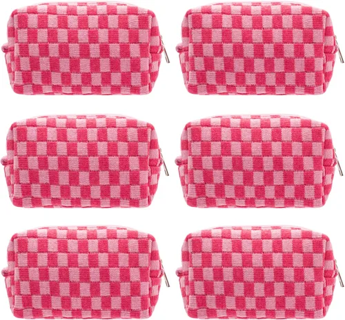 Vista 58 de PAZIMIIK Bolsa de Maquillaje a Cuadros para Bolso Portátil con Cremallera, Estuche Pequeño de Cosméticos para Accesorios de Viaje, Azul Ártico