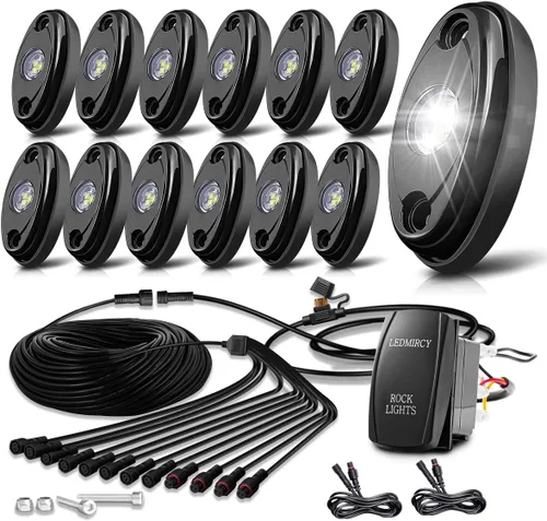 Vista 16 de LEDMIRCY Luces LED de roca, color blanco, 2 piezas para todoterreno, camiones, coches, barcos, ATV, SUV, RZR, impermeables, de alta potencia, luces