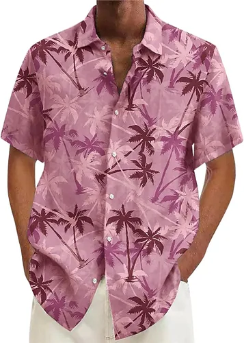 Vista 31 de Camisa hawaiana para hombre, con botones, manga corta, casual, elegante, grande y alta, floral, verano, tropical, para vacaciones
