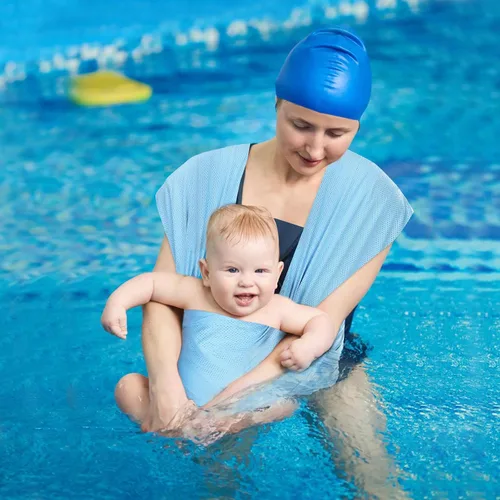 Vista 4 de Blue Water Baby Carrier Wrap Sling para aventuras acuáticas en la piscina Azul