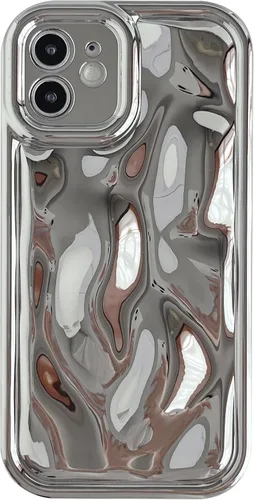 Vista 9 de Caseative Funda para iPhone 12, color negro Galjanoplastia de cromo suave de la burbuja del meteorito de la onda de la ondulación