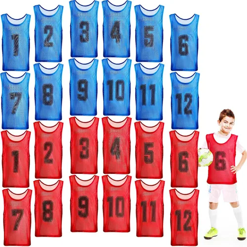 Vista 9 de Hercicy 24 piezas Pinnies para jóvenes, Pinnies de fútbol para entrenamiento, Chaleco para adultos, Malla reversible, Jersey de fútbol numerado