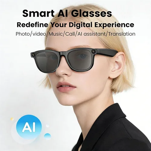 Vista 2 de REEDTOCK Lentes inteligentes con inteligencia artificial con cámara, grabación de video HD 1080P, gafas de cámara Bluetooth de 8 MP, cancelación