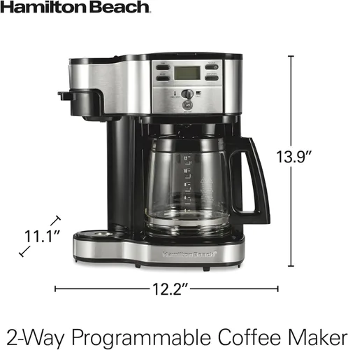 Vista 8 de Hamilton Beach Cafetera Brewer de 2 vías, olla de un solo servicio y 12 tazas, acero inoxidable (49980A), jarra