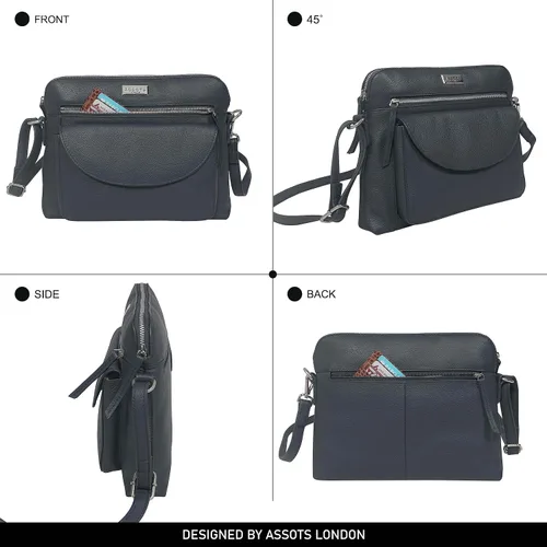 Vista 8 de ASSOTS Bolsos cruzados para mujer Monederos de cuero real con protección RFID, múltiples bolsillos y correa ajustable