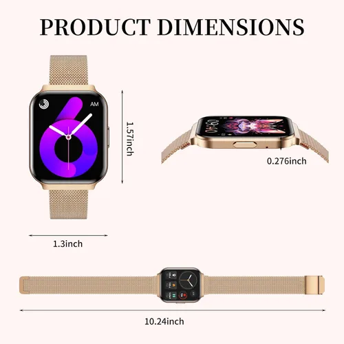Vista 6 de Welfit - Reloj inteligente para mujer, presión arterial de 1.75 pulgadas, llamada/mensaje, seguimiento del ciclo femenino, frecuencia cardíaca