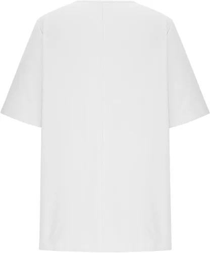 Vista 2 de Camisas de algodón y lino para mujer, manga 34, cuello redondo, botones, estampado floral, ajuste holgado, blusa elegante casual regular
