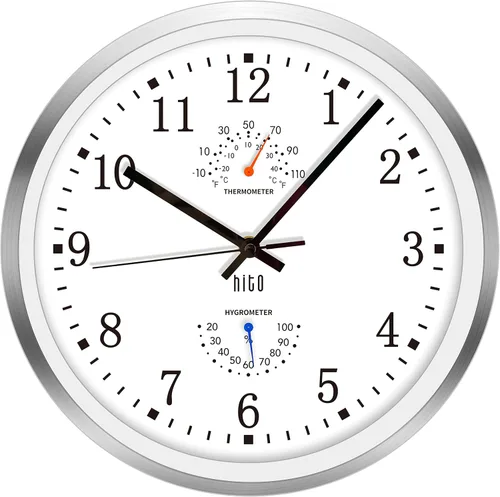 Vista 38 de HITO Reloj de pared silencioso de 10 pulgadas, funciona con pilas, sin tictac, cubierta de vidrio, marco de aluminio plateado, para decoración
