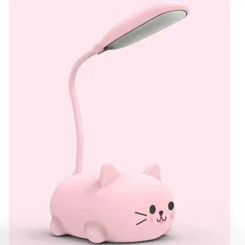 Vista 9 de Neioaas Lámpara LED de escritorio para niños, bonita lámpara de gato luz de lectura recargable por USB, luz de mesa LED portátil, cuello de ganso