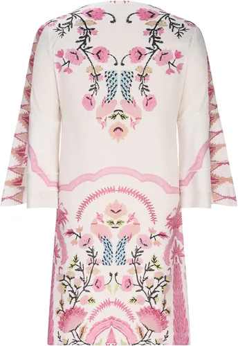 Vista 5 de Vestido de verano para mujer 2023, dulce y lindo cuello en V, manga acampanada, vestido corto suelto de manga 34 con vuelo floral