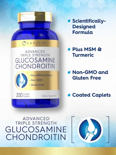 Vista 4 de Carlyle Glucosamina condroitina MSM cúrcuma 200 unidades Suplemento avanzado de triple fuerza Sin OMG y sin gluten
