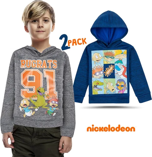 Vista 2 de Nickelodeon 2 Pack Spongebob and Rugrats Soft Fleece Hoodies for Boys, Lightweight Graphic Pullover Sweatshirts