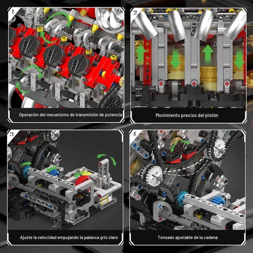 Vista 4 de Mould King Juegos de Bloques de Construcción de Motor V8, Kit de Modelo de Motor V8 que Funciona, Kit de Construcción de Modelo de Ingeniería MOC