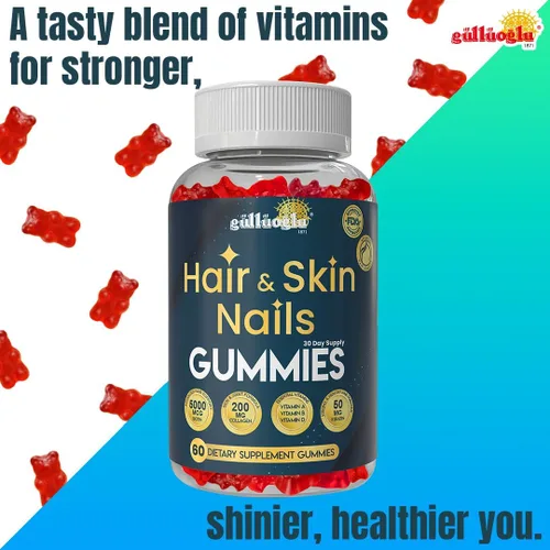 Vista 7 de SINCE 1871 GÜLLÜOGLU Gomitas para cabello, piel y uñas, biotina 5000 mcg, colágeno 200 mg y queratina 50 mg - con MSM, bambú y vitaminas A, C, D, E