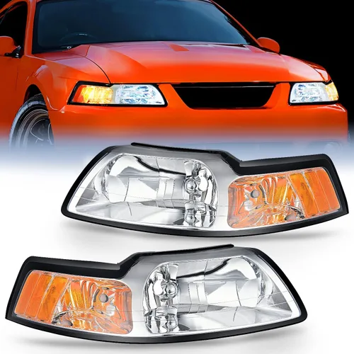 Vista 10 de Nilight Conjunto de faros delanteros para Ford Mustang 1999 2000 2001 2002 2003 2004 repuesto carcasa negra reflector ámbar lado conductor y pasajero