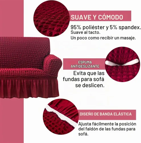 Vista 3 de Jeloris - Funda elástica para sofá, fácil de ajustar, universal, con faldón, protector de muebles de alta elasticidad, lavable y duradera para niños