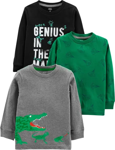 Vista 8 de Simple Joys by Carter's boys 3-pack Long Sleeve Shirts Camuflaje/Monster Trucks/Stripe