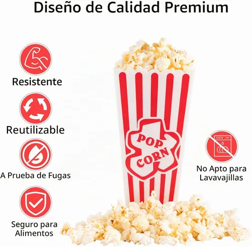 Vista 5 de RAYMEA Recipientes de plástico para palomitas de maíz, cajas reutilizables de estilo retro a rayas rojas y blancas para noche de cine de 4 x 8