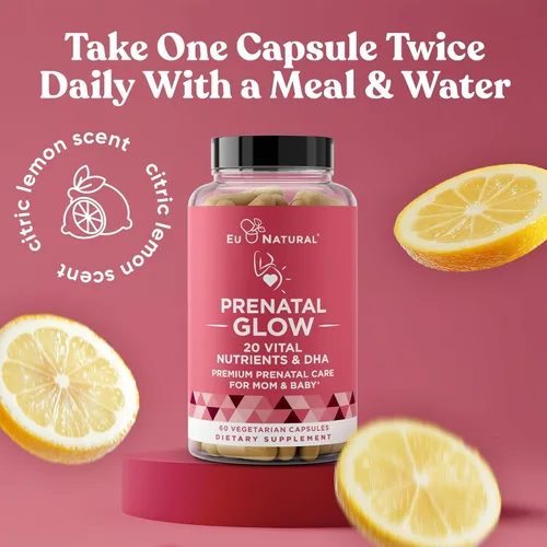 Vista 7 de Glow Vitaminas prenatales + folato & DHA – Multivitamínico para nutrir el embarazo, para bebés y mamá saludables – Ácido fólico, jengibre, zinc