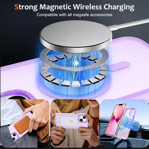 Vista 1394 de Anuck - Funda magnética para iPhone 11 compatible con MagSafe, carcasa trasera mate translúcida dura, borde de TPU, delgada, resistente a impactos