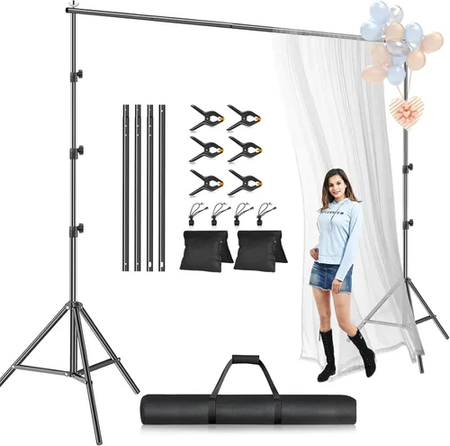 Vista 10 de Kit de soporte para telón de fondo de fotos EMART, marco ajustable de 6.9 x 10 pies para fotografía, soporte de fondo para pancarta de sesión