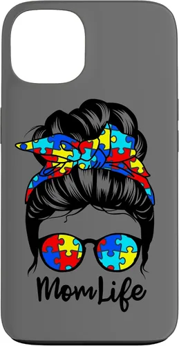 Vista 7 de Mom Life Messy Bun Hair Autism Funny Autism Case for iPhone 17