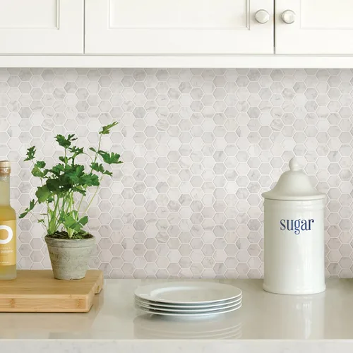 Vista 2 de In Home InHome NH2359 - Azulejos hexagonales de mármol para salpicaduras, color blanco y blanco roto