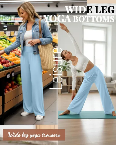 Vista 177 de Neer - Conjunto de 3 pantalones de yoga de pierna ancha para mujer - Pantalones deportivos cómodos, holgados, de cintura alta y casuales