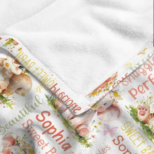 Vista 7 de Manta de bebé personalizada con diseño de animales del bosque, manta personalizada con nombre para niñas y niños, regalos de registro, manta suave