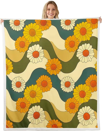Vista 18 de Manfei Rustic Floral Flannel Fleece Throw Blanket 40"x50" Blooming Flowers Fuzzy Blanket for Sofa Couch Retro Plant Farmhouse All Season Bed Dark