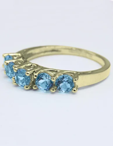 Vista 2 de Dazzlingrock Collection Each 3.8mm Round Blue Topaz Five Stone Style Wedding Ring Band for Women in 14K Solid Gold