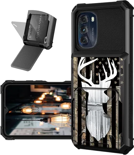 Vista 15 de Funda tipo cartera para Moto G 5G 2022 con ranura para tarjetero, cubierta abatible híbrida de doble capa, resistente, a prueba de golpes, funda