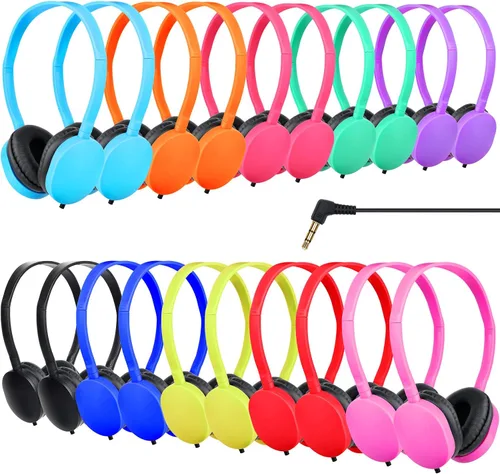 Vista 7 de Paquete de 10 audífonos para niños, para escuela, aula, estudiantes, niños, adolescentes y adultos (colores mixtos) Wholesale Wired On Ear