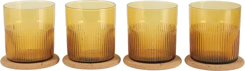 Vista 5 de bloomhouse Sayulita Spring Juego de 4 Piezas Hecho a Mano de 16 OZ Vidrio de Color Ámbar Double Old Fashioned Set con Cuatro Posavasos