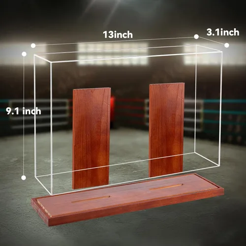 Vista 2 de MMA - Vitrina de guantes - Sin montaje - Escaparate de acrílico transparente con base de madera, caja de recuerdos y coleccionables con protección