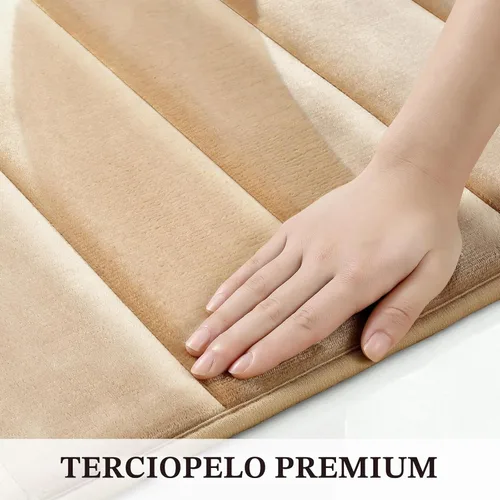 Vista 7 de BYSURE Juego de 3 tapetes de baño de espuma viscoelástica color beige, antideslizantes, extra suaves, absorbentes, lavables a máquina y secos