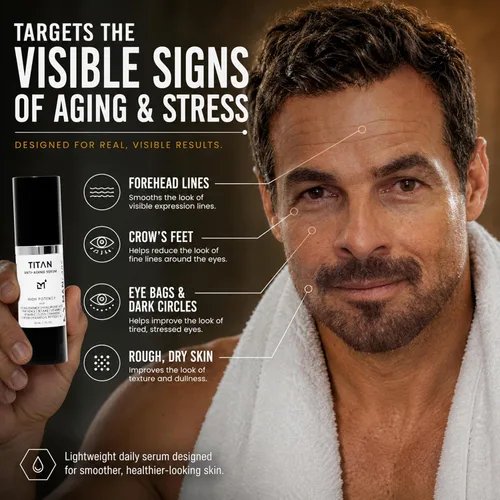 Vista 6 de Man Labs Titan - Suero facial antienvejecimiento para hombres – Loción facial de alta potencia para hombres y crema tensora de la piel para la cara