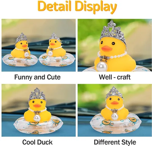 Vista 3 de wonuu Decoración de pato para tablero de automóvil, accesorios de goma con collar de perlas, corona, mini anillo de natación y gafas de sol