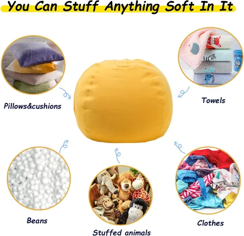 Vista 2 de Funda para puf de almacenamiento de animales de peluche para niños y niñas, organizador de almacenamiento de juguetes extra grande, puf sin relleno