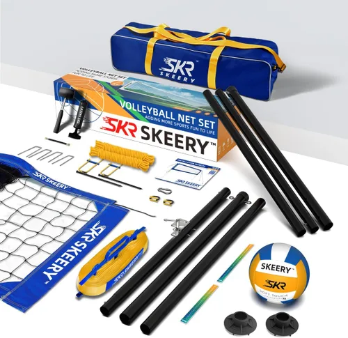 Vista 7 de SKEERY Juego de red de voleibol resistente al aire libre, diseño anti-hundimiento, postes de aluminio ajustables, red de voleibol portátil para Azul