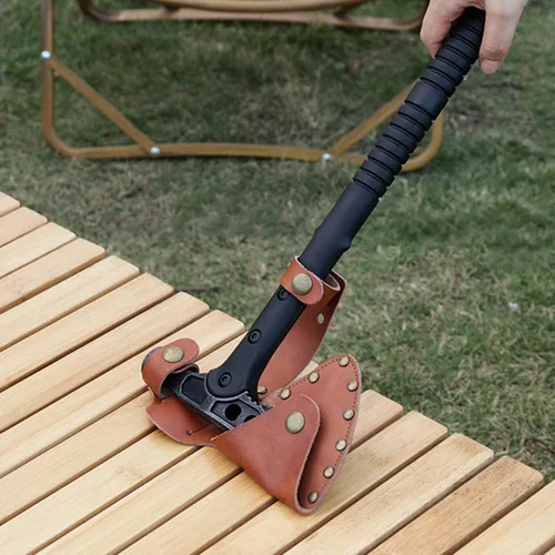 Vista 6 de Funda de cuero para hacha, funda duradera para cabeza de hacha con múltiples broches para un transporte seguro del hacha, cubierta de cuero rústico