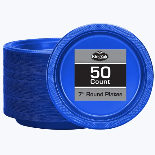 Vista 26 de Hanna K. Signature - Platos de plástico negro para fiesta, platos desechables de 7 pulgadas, 50 unidades, suministros de fiesta para aperitivos
