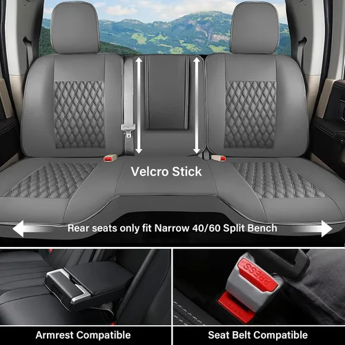Vista 62 de Coverado Juego completo de fundas de asiento de ajuste personalizado para Chevy Silverado/GMC Sierra 2014-2018 1500, 2015-2019 2500HD 3500HD Negro