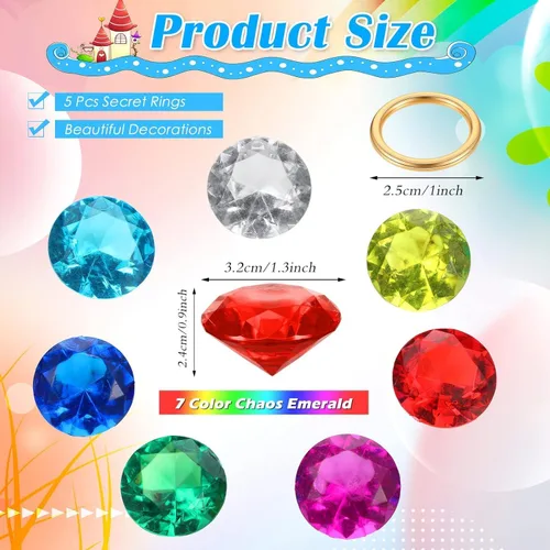 Vista 2 de Juego de 25 anillos redondos de oro con esmeraldas caos y diamantes acrílicos, joyería de aleación de Halloween, fiesta, caza, pastel, adorno