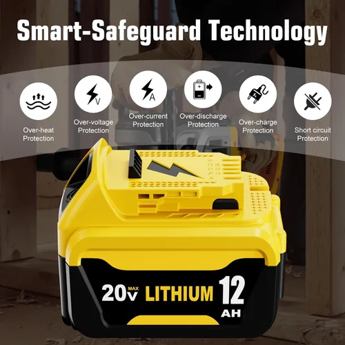 Vista 4 de 2Pack 12.0 Ah High Capacity DCB206 Replacement for Dewalt 20v Max Battery Lithium Compatible with Dewalt 20v Battery Compatible with Dewalt Battery