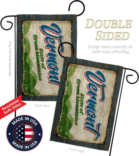 Vista 3 de Vermont - Juego de bandera vintage de jardín, colgador de pared de Estados Unidos, territorios de Estados Unidos, República de Estados Unidos, área