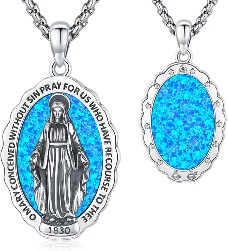 Vista 21 de Collar de San Patrono de Plata de Ley 925 St 01-Virgen María-Oro