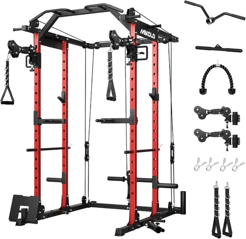 Vista 21 de Mikolo Jaula de Potencia, Rack de Potencia con Sistema de Cruce de Cables, 1500LBS Rack para Sentadillas con Sistema de Jalón LAT, Jaula de Negro
